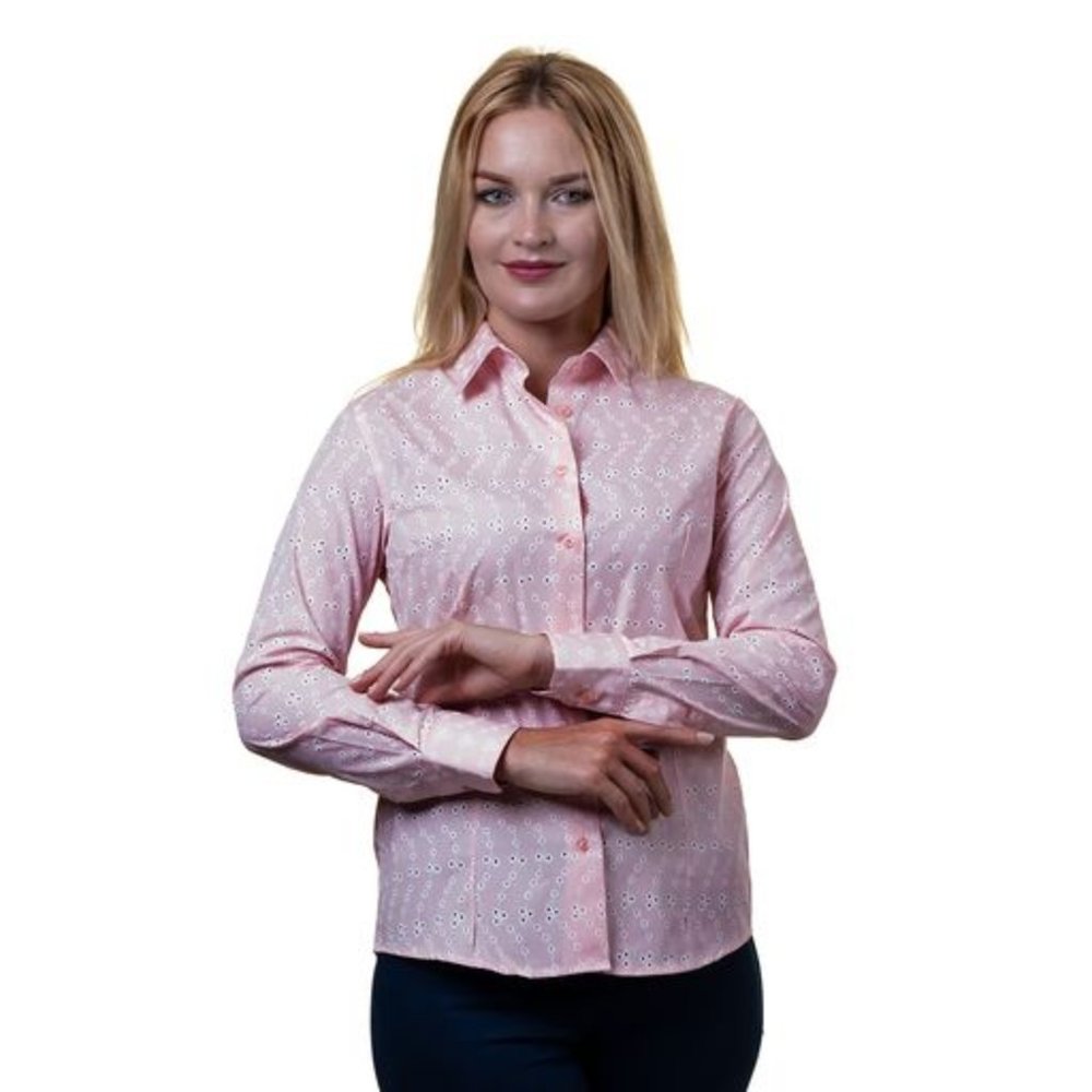 Pink With White Lines Button Up Shirts for Women - Floral Long Sleeve Cotton